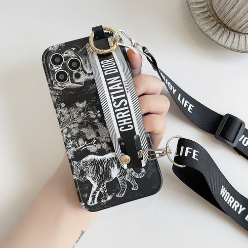 כיסוי איכותי אופנתי ויוקרתי עם רצועה מעוצב לאייפון - Christian Dior