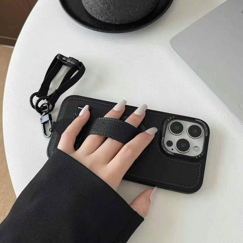 כיסוי פשוט ואיכותי עם טבעת ותחרה שעוצב לאייפון - Leather Clip